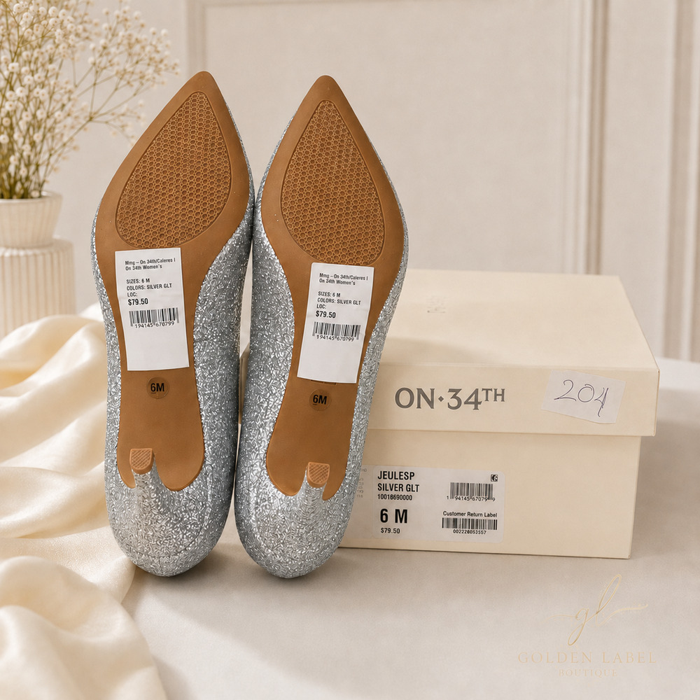 On 34th Jeules Pumps Women’s 6M Silver Glitter Pointed Toe Heels NIB - Picture 7 of 7